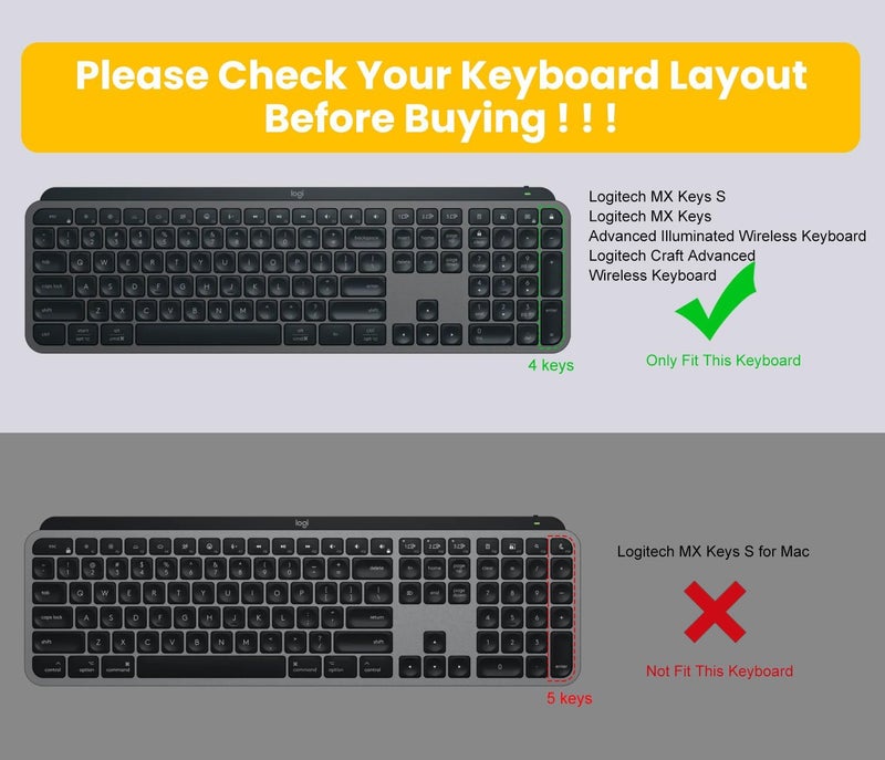 DAMMOMKO غطاء لوحة المفاتيح لجهاز لوجيتك MX Keys S و MX Keys Advanced مضيئة لاسلكية، واقي لوحة مفاتيح لوجيتك كرافت المتقدمة، (لا يناسب MX Keys S لجهاز ماك)، أسود - Image 2